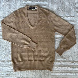 Vintage Givenchy Sport Stripe V Neck Camel Beige sweater top (34, fits XS or S)